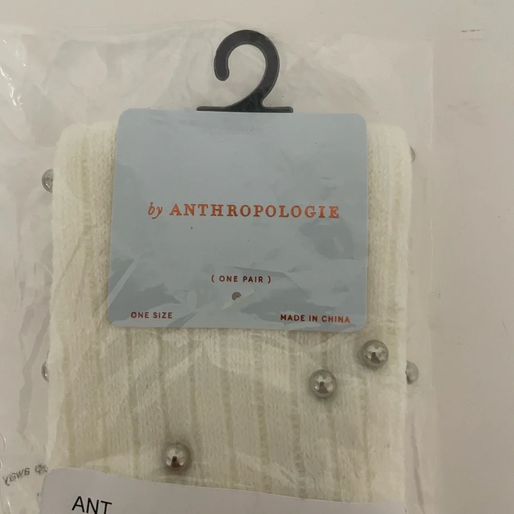 New ANTHTOPOLOGIE Knee-High Pearl Socks Cream Knit One Size Womens